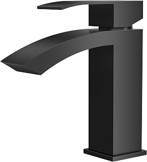 FORIOUS Wasserhahn Bad, Eckig Waschtischarmatur-Schwarz, Auslaufhöhe 100mm