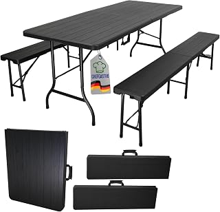 CHEFGASTRO Bierzeltgarnitur klappbar 180cm breit 3-teilig 1x Buffettisch 2X Bierbänke mit Trageg…