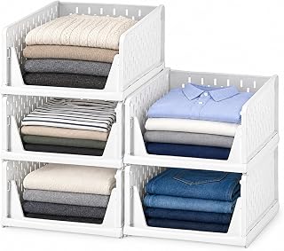 Deuline 5 x Schrank-Organizer klappbar, Kleiderschrank-Organizer stapelbar, ausziehbarer Korb, Au…