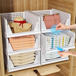TidyIsles Kleiderschrank Aufbewahrung Organizer – 4 Pack Faltbare Schrank-Organizer, Stapelbare A…