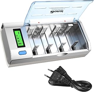 BONAI Universal Akkuladegerät für NI-MH AA AAA C D & Li-Ion 9V Batterien, Schnellladegerät mit…