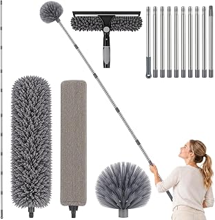 Staubwedel Teleskop 480cm, 3-in-1 Reinigungsset mit Verlängerungsstange, Mikrofaser Staubwischer…