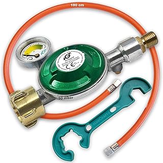 Bluecraft Gasregler 50mbar mit Manometer | Gas Füllstandsanzeige | Propangas Druckminderer | Dru…