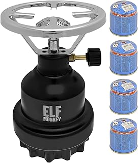 Campingkocher E190 | Set Metall-Gaskocher & Stechgas Kartusche | Gasherd Kochfeld 1-flammig | Out…