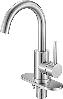 VEVOR Einhebelwaschtischarmatur Wasserhahn mit gebürstetem Nickel & hohem Bogenauslauf, Waschbec…