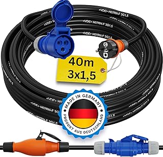 Schuko auf CEE Adapter 40m Camping Stromkabel PCE H07RN-F 3×1,5 Landstromkabel Wohnmobil Wohnwage…