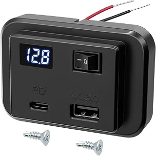 USB Steckdose 12V Wohnmobil mit LED Digital Voltmeter, 12V USB Steckdose Aufputz, 40W PD Type C u…