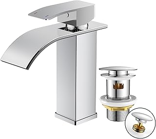 FORIOUS Wasserhahn Bad mit Ablaufgarnitur,Wasserfall Waschtischarmatur Einhandmischer Armatur Was…