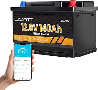 12V 140Ah LiFePO4 Lithium Batterie mit Bluetooth und App – leichter,langlebiger Solar-Akku mit …
